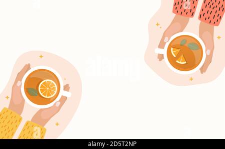 Hand with Tea Cup Flat Design Vector Illustration EPS10 Stock Vector