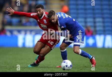 Birmingham City's David Davis (left) holds off challenge from Cardiff City's Joe Bennett  Stock Photo