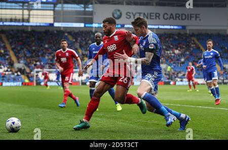 Birmingham City's David Davis (left) holds off challenge from Cardiff City's Greg Halford  Stock Photo