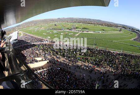 A general view of the days action during Ladies Day of the 2017 Cheltenham Festival Stock Photo