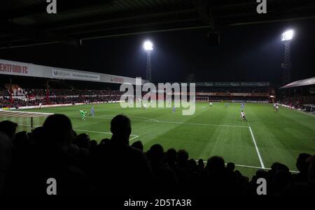 General view of match action between Brentford and Leeds United at Griffin Park Stock Photo