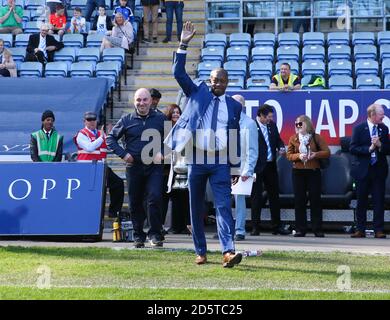 Former Coventry City players Micky Gynn (left) and David Bennett during the Legends Parade Stock Photo