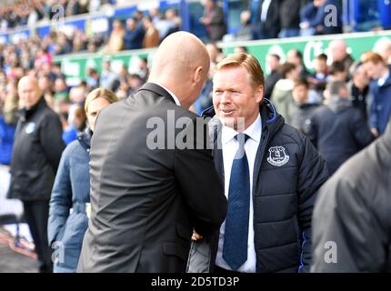 Burnley manager Sean Dyche (left) with Everton manager Ronald Koeman (right) before kick-off Stock Photo