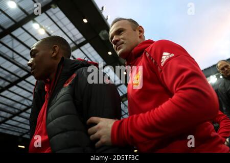 Manchester United's Wayne Rooney (right) and Manchester United's Anthony Martial before kick off  Stock Photo