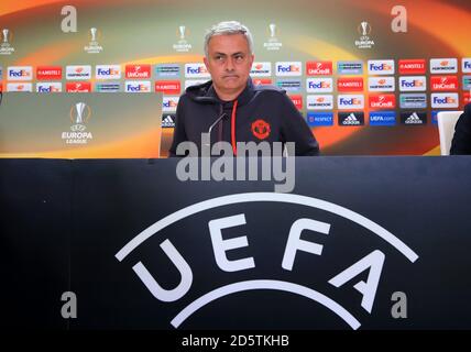 Manchester United manager Jose Mourinho during the press conference Stock Photo