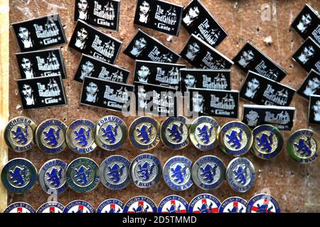 Chelsea pin badges Stock Photo