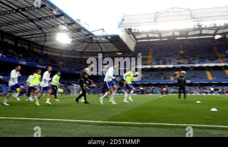 Chelsea's Cesar Azpilicueta (centre) during warm-up Stock Photo