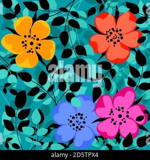 abstract flower background, modern style design, with leaves and wild roses Stock Vector