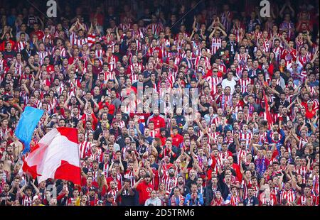 Atletico Madrid fans in the stands at the Estadio Vicente