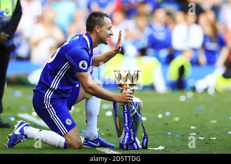 Chelsea's John Terry celebrates with the Premier League trophy Stock Photo