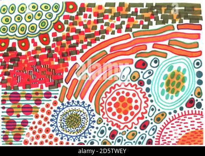 Boho style rainbow color spots. Marker drawing background. Abstract colorful backdrop.Simple hand drawn color texture. Bright multicolor backdrop for Stock Photo