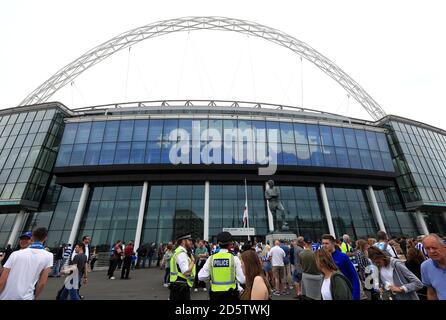 Huddersfield Town and Reading fans outside the stadium before the Sky Bet Championship Play-Off Final at Wembley Stadium, London, 29th May 2017 Stock Photo