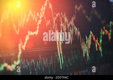 Graph hologram with minimalistic cabinet interior background. Financial market, Investment concept on business center background Stock Photo