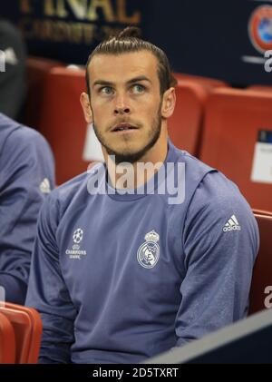 Real Madrid's Gareth Bale before the 2017 Champions League Final held at the National Stadium, Cardiff Stock Photo