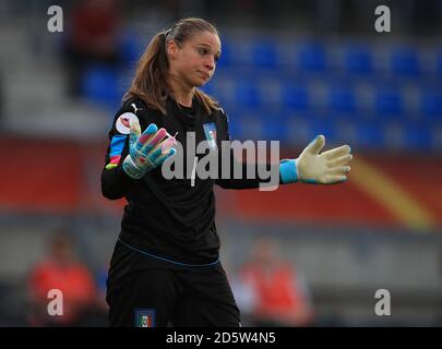 Italy's goalkeeper Laura Giuliani appears dejected after her mistake for the first goal Stock Photo