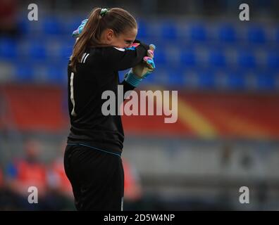 Italy's goalkeeper Laura Giuliani appears dejected after her mistake for the first goal Stock Photo