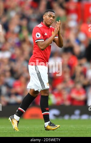 Manchester United's Anthony Martial applauds the fans at full time