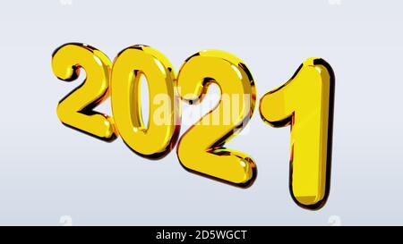 2021 golden bold word 3d-illustration isolated on white background.Clipping path. Stock Photo