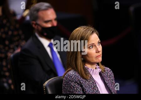 Washington, Dc, USA. 14th Oct, 2020. President Donald Trump's Supreme Court nominee Judge Amy Coney Barrett testifies during the third day of her Senate Judiciary confirmation hearing on Wednesday, October 14, 2020. (Photo by Bonnie Cash/Pool/Sipa USA) Credit: Sipa USA/Alamy Live News Stock Photo