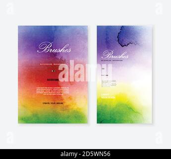 Creative abstract template background set with shape brush bright rainbow color watercolor stains.  Artistic stain vector for decorative design print Stock Vector