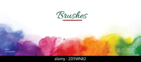 Abstract horizontal background designed with rainbow color watercolor stains. Artistic vector used as being an element in the decorative design of hea Stock Vector