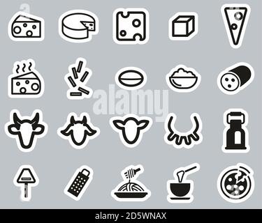 Cheese Type Icons Black & White Sticker Set Big Stock Vector