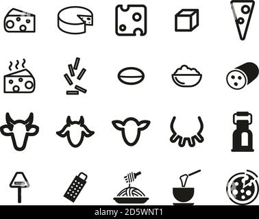 Cheese Type Icons Black & White Set Big Stock Vector