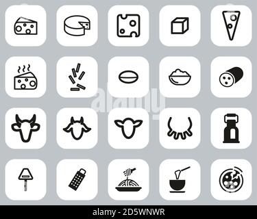 Cheese Type Icons Black & White Flat Design Set Big Stock Vector