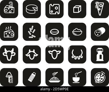 Cheese Type Icons White On Black Flat Design Set Big Stock Vector