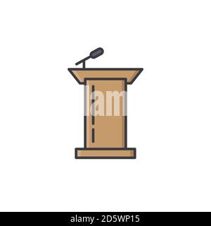 Podium with microphone vector icon symbol isolated on white background Stock Vector