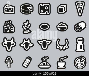 Cheese Type Icons White On Black Sticker Set Big Stock Vector