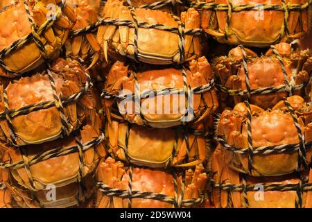 close up steamed crabs. Traditional Chinese snack Stock Photo