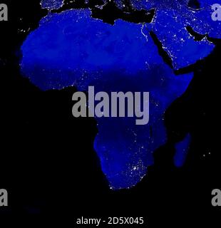 African continent electric lights map at night. City lights. Map of Africa. View from outer space Stock Photo