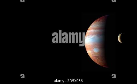 Planet Jupiter and his satellite in outer space. 3D rendering Stock Photo