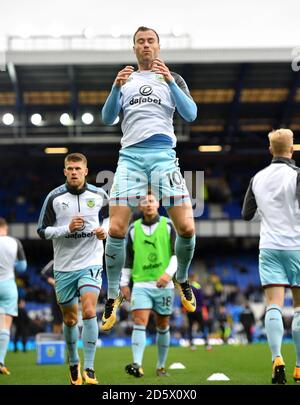Burnley's Ashley Barnes warms up ahead of the Sky Bet Championship