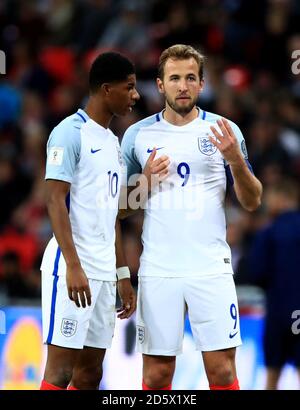 England's Harry Kane (right) during a media day at Schlossverein ...