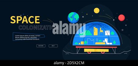 Space colonization - colorful flat design style web banner Stock Vector ...