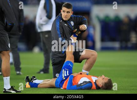 Leicester City's Marc Albrighton and First Team physiotherpaist Simon Murphy Stock Photo