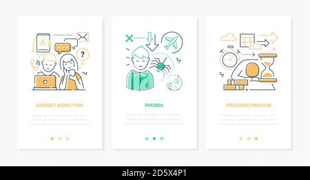 Human psychological problems line design style web banners Stock Vector