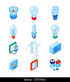 Electrical supplies - modern colorful isometric icons set Stock Vector