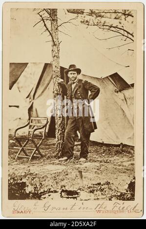 Portrait of United States Army Lieutenant General Ulysses S. Grant, during the Civil War Battle of the Wilderness, Cold Harbor, Virginia, June 1864. Stock Photo