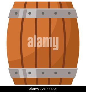 Wooden barrel in cartoon style. Pirate attribute isolated on white background. Stock Vector