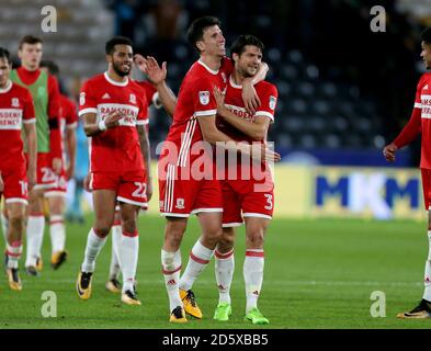 Middlesbrough's George Friend and Daniel Ayala celebrate Stock Photo