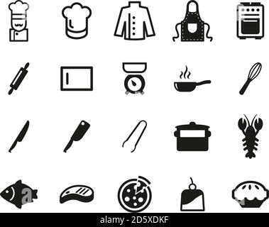 Chef Or Cook Icons Black & White Set Big Stock Vector