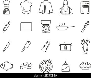 Chef Or Cook Icons Thin Line Set Big Stock Vector