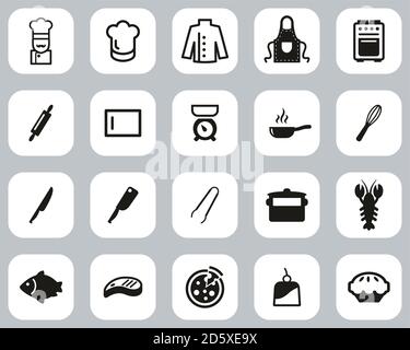 Chef Or Cook Icons Black & White Flat Design Set Big Stock Vector