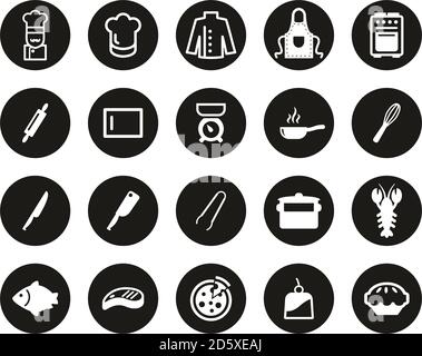 Chef Or Cook Icons White On Black Flat Design Circle Set Big Stock Vector