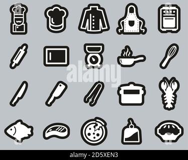 Chef Or Cook Icons White On Black Sticker Set Big Stock Vector