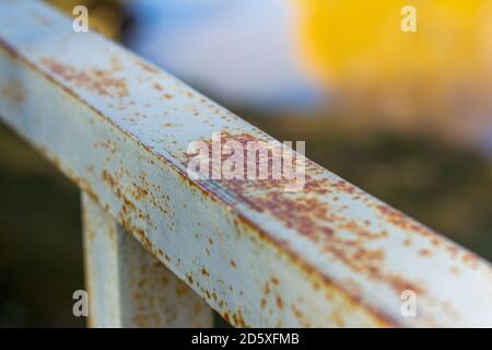 Rust and corrosion on iron railings.Corrosion of metals. Rust on old iron. Stock Photo