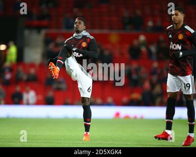 Manchester United's Paul Pogba warms up alongside Manchester United's Marcus Rashford Stock Photo